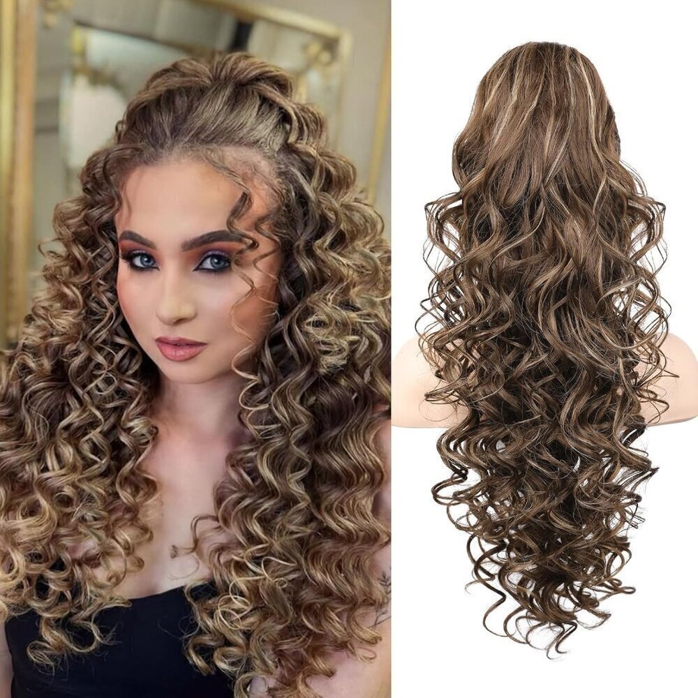 Ponytail Extension, 24" Fluffy Long Wavy Curly Claw Clip Hair Extensions Ponytai